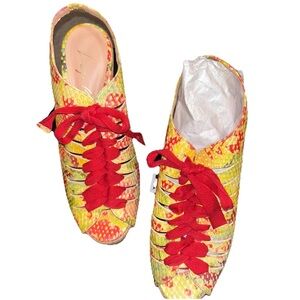 RARE: Luiza barcelos open toe neon snake skin leather platforms size 10